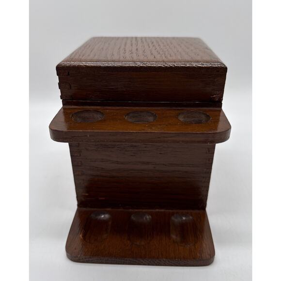 Vtg Decatur Finger Jointed Wooden Humidor Aztec Clay Moistener 6 Pipe Holder - Picture 6 of 11